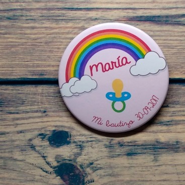 chapa bautizo arco iris chupete rosa