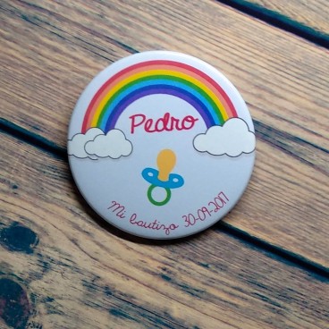 chapa bautizo arco iris chupete azul